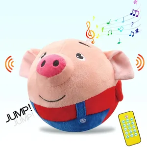 Top sell Cartoon Pig Electronic Interactive Dog Toy Pet Plush Dog Squeaky Toy bouncing ball