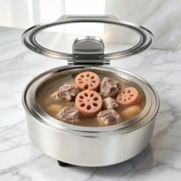 Chauffe-plat de buffet 6L en acier inoxydable 304 avec couvercle en verre à fermeture lente hydraulique, chauffage à l'alcool, plage de température 85-100°C pour hôtel