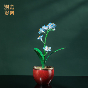 Adorno artístico de orquídeas de cobre, maceta redonda roja, decoración de sala de estar Feng Shui, artesanía de cobre de estilo chino, pieza única - Product Image 5