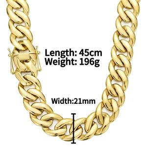 Collier en acier inoxydable massif de 21 mm de large, plaqué or 14K PVD, chaîne à maillons cubains pour bijoux hip-hop pour hommes - Product Image 4