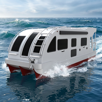 Maison flottante en aluminium remorquable pour famille, avec chambre, toilettes, cuisine, évier, cuisinière, table à manger, pour la pêche en lac, 90 CV