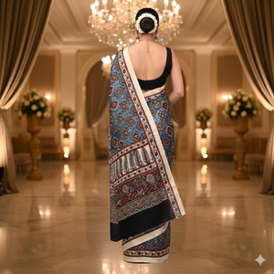 Sari de Diseño Étnico Contemporáneo, de Seda Modal, Largo hasta el Suelo, Suave, Ligero, de Secado Rápido, con Estampado Floral, para Venta al por Mayor en Bollywood - Product Image 3