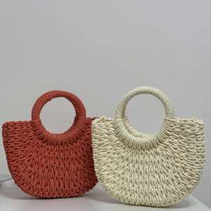 Wholesale Half Round Moon Bucket Bag <b>Mini</b> Beach Tote New Color <b>Hand</b> Woven Straw Handbag for Women - Product Image 4