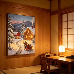 Tableau mural en <span class=keywords><strong>toile</strong></span> LED <span class=keywords><strong>sur</strong></span> le thème de Noël, scène hivernale de balade en traîneau avec lumières chaleureuses, décoration festive de ferme pour les fêtes - Product Image 5