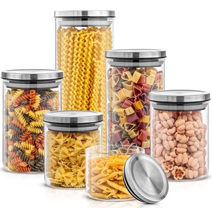 Bocaux en verre borosilicate haute résistance pour échantillons, contenants alimentaires de cuisine avec couvercles hermétiques en acier inoxydable - Product Image 1