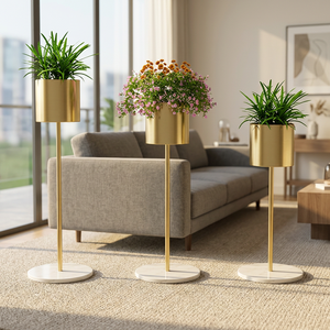 Juego de 3 macetas de mármol de Metal Chapado en latón personalizado de latón AK para soportes decorativos para interiores y exteriores - Product Image 1