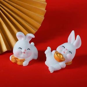 Figurine de lapin porte-bonheur en résine, ornement paysager miniature, accessoires décoratifs pour table intérieure et extérieure - Product Image 4