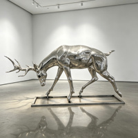 Sculpture de cerf en acier inoxydable poli miroir, art métallique plaqué argent, décoration antique moderne