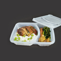 Boîte à lunch rectangulaire jetable en PP à 2 compartiments avec couvercle séparé, qualité alimentaire, compatible micro-ondes, compatible congélateur, recyclable, pour plats à emporter
