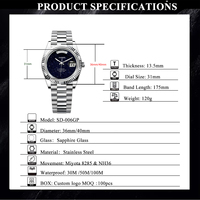 Produits personnalisés avec cadran ciel étoilé dernier cri de l'usine Mouvement japonais NH36 Miyota 8285 Montre mécanique pour homme
