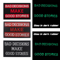 Parches de letras bordados DIY para coser, con diseños divertidos 'BAD DECISIONS MAKE GOOD STORES', para chaquetas, abrigos, bolsos y sombreros