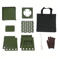 Réchaud de camping pliable LULING en bois et charbon de bois, barbecue portable en acier au carbone pour l'extérieur avec gants et sac de rangement
