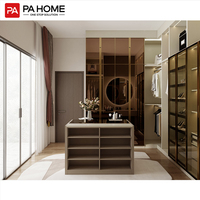 PA personnalisé moderne luxe du sol au plafond en cuir walk in closets en aluminium porte en verre placards modulaire chambre garde-robe