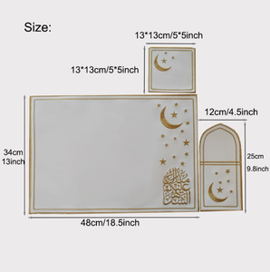 DAMAI Wholesale Eid Mubarak Star Moon <b>Placemats</b> Leather Embroidered Cutlery Bags Waterproof HeatResistant for Hotel Restaurant - Product Image 3