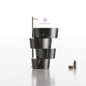 Lavabo autoportant en marbre noir Napoléon, design élégant, lignes courbes, lavabo de salle de bain de luxe - Product Image 4