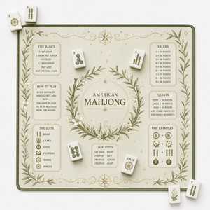 Aesthetic Cream Olive Botanical American Mahjong Mat Non-Slip Waterproof Table Cover with Rules Guide for Card Games - Product Image 1