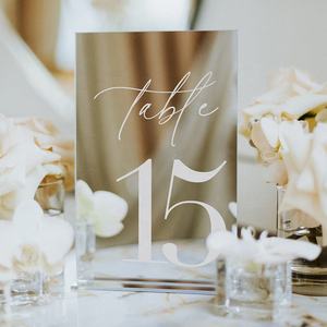 Numéros de table en acrylique miroir or rose, blanc givré, noir, argent, centres de table et numéros de table pour réception de mariage - Product Image 6