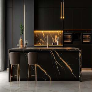 Meubles de cuisine de luxe en chêne scandinave, style minimaliste, écologiques, armoires sur mesure, bar à petit-déjeuner en acier inoxydable pour appartements - Product Image 2