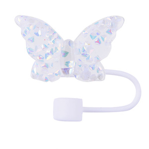 Magnifiques breloques décoratives en silicone de 10 mm pour pailles de gobelets, avec papillons en acrylique brillant - Product Image 5