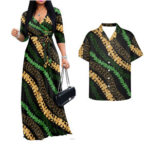 Conjuntos a juego para parejas en rosa de moda, conjunto a juego para él y para ella, vestido largo maxi para mujer con bolsillo o camisas hawaianas con estampado para hombre - Product Image 2