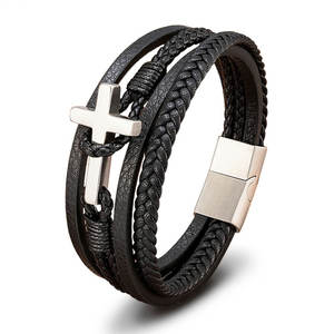 Pulsera y brazalete de oro para hombre de acero inoxidable 316L antideslustre, pulsera magnética cruzada apilable para hombre - Product Image 6