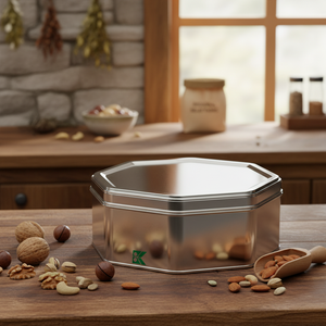 Caja de lata octogonal 3 LT Tuercas octogonales Caja de Sabores Regionales 221 x H62 Mm 3 LT Tapa deslizante - Product Image 3