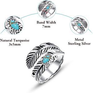 925 Sterling Bạc Cổ Điển Tuyên Bố Nhẫn Có Thể Điều Chỉnh Xếp Chồng Lông Màu Ngọc Lam Cho Phụ Nữ Người Đàn Ông Rhodium Mạ Hợp Thời Trang Phụ Kiện - Product Image 2