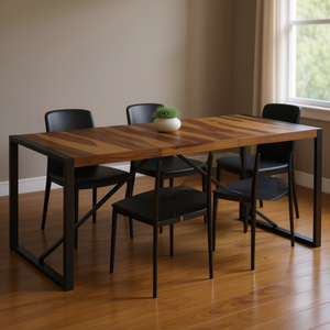 Modern Industrial Sheesham Wood Dining <b>Table</b> 70.9x35.4x29.5 Inches Metal <b>Legs</b> Rectangular Home Furniture - Product Image 2