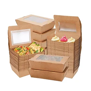 กล่องกระดาษคราฟท์ใส่อาหารกลางวันพร้อมโลโก้กล่องใส่อาหารแบบใช้แล้วทิ้งสำหรับร้านอาหาร