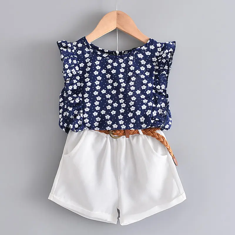 255 Kids Girls Clothing Sets Summer Toddler Baby Girls Outfits Flower T-Shirt+ Shorts Sets 2Pcs Children Clothes set