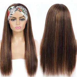 Highlight Headband Human Hair Wigs Straight Malaysia Hair Wigs For Black Women Ombre Colored Human Hair Wigs Remy