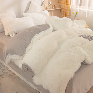 Winter Warm <b>Fluffy</b> Velvet <b>Duvet</b> <b>Cover</b> Set Luxury Soft Solid Color Quilt <b>Cover</b> With Bedsheets - Product Image 3