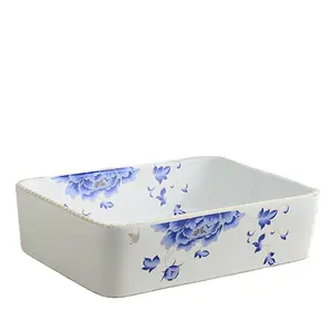 KD-01DBI做工好的彩色洁具柜台上方安装陶瓷仿古洗手盆，中国花卉设计