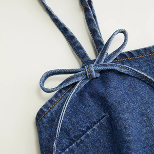 Robe mini en denim de coton de haute qualité, style resort, brodée, coupe ample, en dentelle, coupe trapèze, conçue sur mesure - Product Image 4