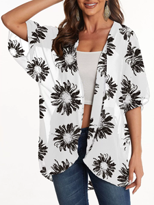 S-3XL Women Floral 3D Print Half Sleeve Shawl Chiffon Kimono <strong>Beach</strong> Cardigan Bikini Cover up Wrap Beachwear Anti-UV <strong>Coat</strong> Top - Product Image 3
