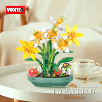 Woma Toys 11158 510PCS Blocs de construction en forme de pot de fleurs de narcisse, bouquet de jonquilles artificielles à faire soi-même, plante en pot jouet pour la décoration de la maison