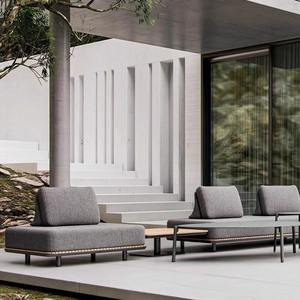 Ensemble de canapés en teck d'extérieur en forme de L avec structure en aluminium résistant aux intempéries, meubles de jardin - Product Image 1