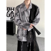 Chemise décontractée à manches longues pour homme, imprimé délavé irrégulier, respirante, style streetwear, coupe ample, boutonnée