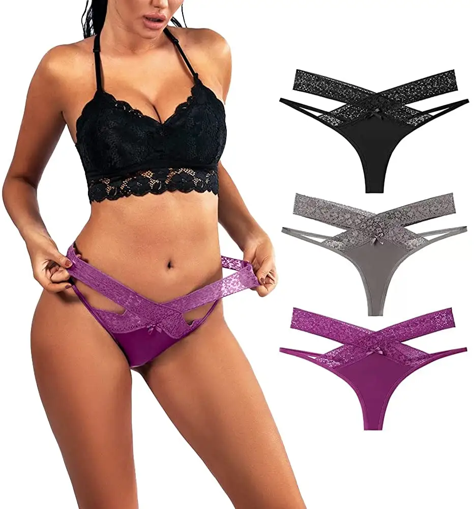 String Sexy en dentelle de coton transparent au dos pour femmes, culotte de Bikini respirante, sous-vêtements pour adolescentes et femmes, dentelle