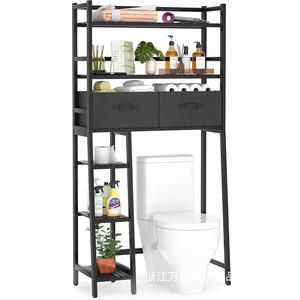 Étagère de rangement pour salle de bain, multi-niveaux, autoportante, organisateur pour dessus des toilettes, noir, blanc, gris naturel, design rectangulaire durable - Product Image 5