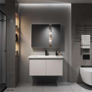 Mueble de baño de acero inoxidable con lavabo de cerámica tocador de baño moderno gabinete de baño tocador con espejo - Product Image 1
