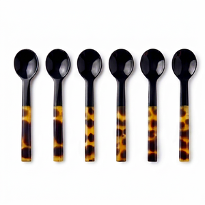Juego de cucharas con mango de imitación de caparazón de tortuga, diseño retro de plástico con acabado espejo, mango largo, cabeza de cuerno, aptas para lavavajillas, para bodas y hoteles - Product Image 1