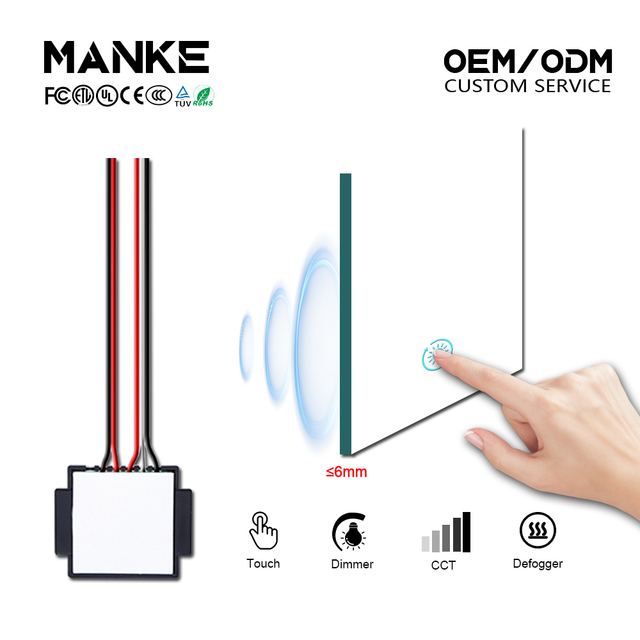 Manke Factory Supply 12V 24V 5A Single Key Smart Dimmer Touch Sensor Switch IP21 Rating 3 Year Warranty for Mirror LED Lighting