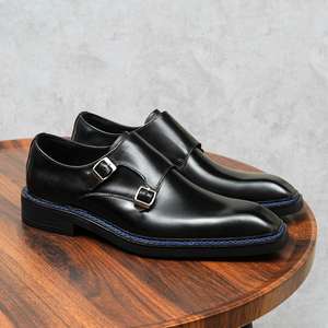 Made China 2025 New Model Promotional Handcrafted Embossed Leather <b>Shoes</b> Men Autumn Waterproof <b>Height</b> <b>Increasing</b> Slip-On Square - Product Image 3