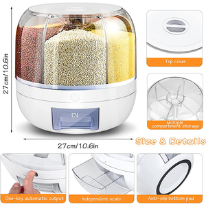 Contenedor Giratorio de 360 Grados para Almacenamiento de Alimentos, Dispensador de Arroz Sellado de Plástico para Cocina - Product Image 2