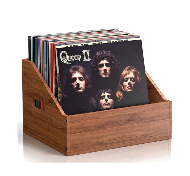 Wood Vinyl Record Storage, Retro and Durable Vinyl Crate and Record Holder, Album Storage Record Case Box for 60+ Records