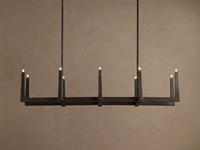 Lustre rectangulaire rustique en métal forgé à double couche pour îlot de cuisine, table à manger de ferme