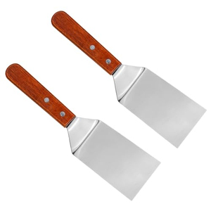 Spatule de barbecue en acier inoxydable avec manche en bois, antiadhésive, pour pizza, crêpes, steak, et pelle à fromage, spatule à gâteau pour plaque de cuisson plate - Product Image 1