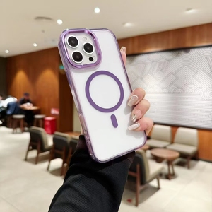 Tenchen Iphone từ trường hợp điện thoại rõ ràng với máy ảnh kim loại đầy màu sắc và các nút PC Acrylic & TPU cạnh mềm - Product Image 6