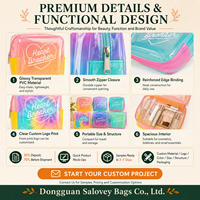 Pochette cosmétique transparente multicolore en PVC, pochette de maquillage carrée, pochette cosmétique de voyage transparente, logo personnalisé, vente en gros, fabricant OEM